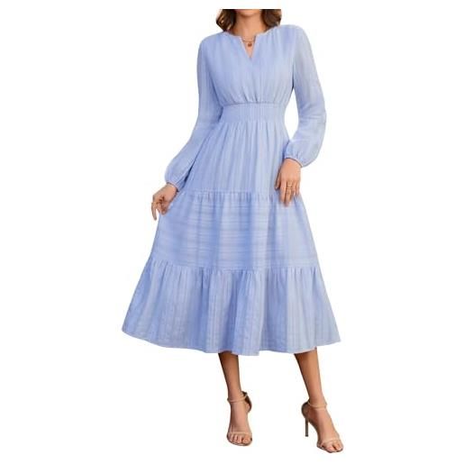 heekpek vestito donna elegante manica lunga lungo cotone | abito scollo a v, vestiti eleganti, vita elastica a pieghe, autunnale, primavera, abiti casual vacanza cerimonia con tasche