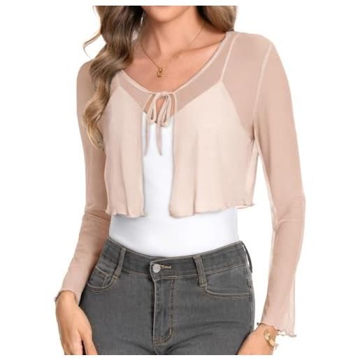 florynova coprispalle da donna in rete con nodo frontale, cardigan corto a maniche lunghe