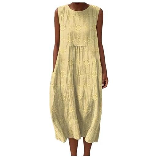 Generico abito estivo donna lungo in lino boho chic vestito senza maniche girocollo con tasche floreale casual per mare spiaggia vacanza comodo taglie forti curvy moda 2026 elegante
