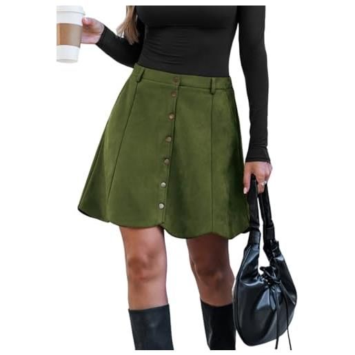 CUPSHE gonna da donna in pelle scamosciata, a vita alta, con bottoni, minigonna, casual, autunno, inverno, gonna corta