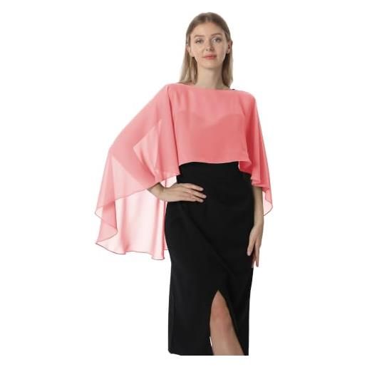 Hotshawl capelets for women chiffon cape shawls and wraps for evening dress wedding capes cover up (coral)