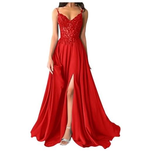 shownicer abito cerimonia donna vestito lunghi eleganti matrimonio abito da sera in chiffon vita alta scollo a v abiti in pizzo vestiti con spacco