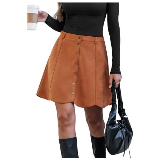 CUPSHE gonna da donna in pelle scamosciata, a vita alta, con bottoni, minigonna, casual, autunno, inverno, gonna corta