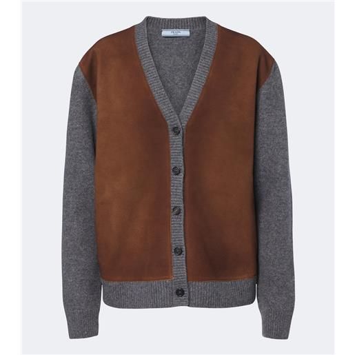 Prada cardigan in lana vergine con suede