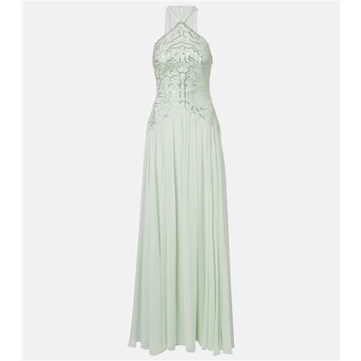 Elie Saab abito lungo in misto seta con paillettes