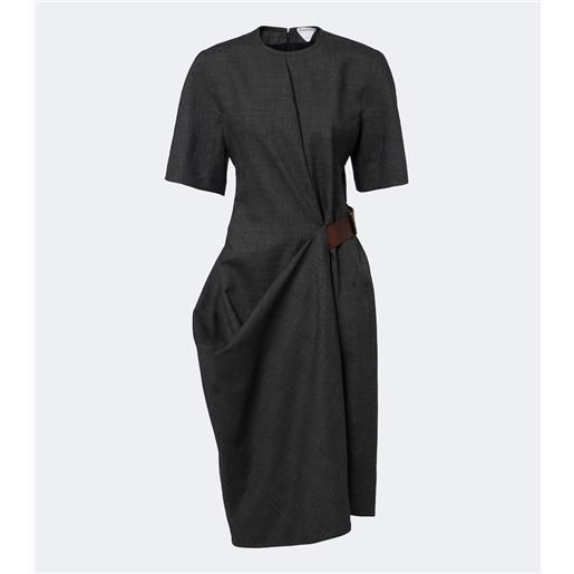Bottega Veneta abito midi in lana con pelle