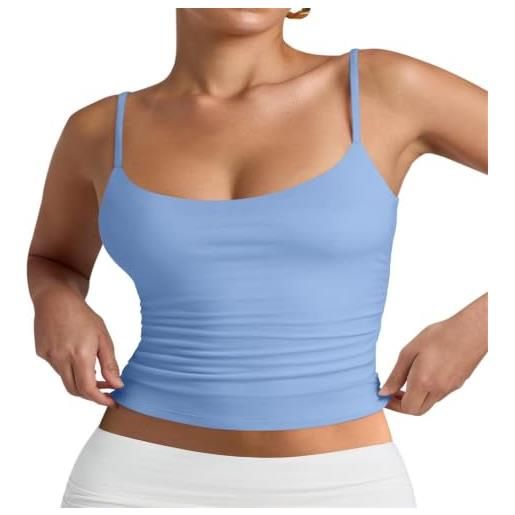 Generic canotte da donna con cinturino regolabile scollo rotondo canotta tinta unita slim fit senza maniche crop stratificazione casual per uscire top estivo