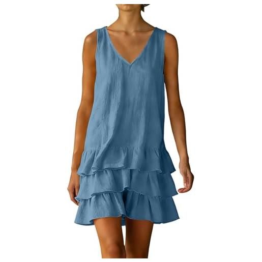 YNRENHNEE vestito donna estivo senza maniche in lino cotone boho abito scollo a v elegante vestito vita alta a line vestiti estivi casual loose midi dress abiti da spiaggia mare con tasche
