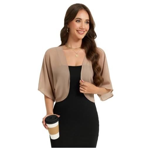 Dosieyeo cardigan corto da donna, in chiffon, maniche a 3/4, leggero, trasparente, per abito