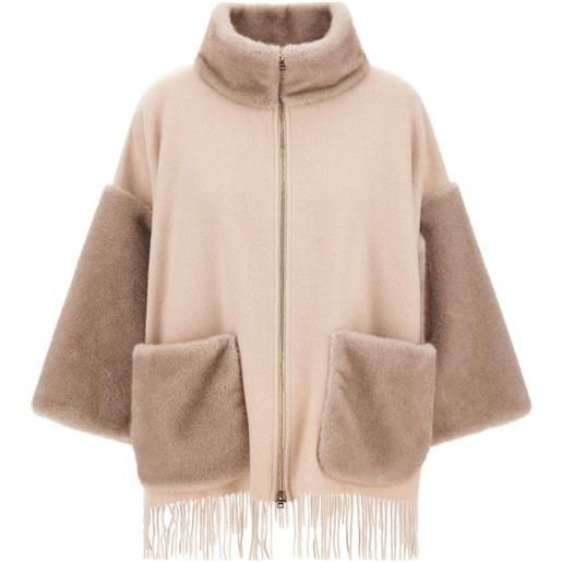 Herno poncho con frange - toni neutri