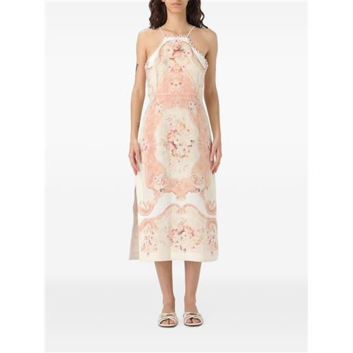 TWINSET abito midi a fiori con bordo a smerlo - toni neutri