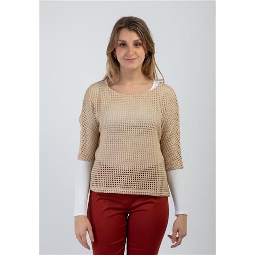 Barbarella maglia donna traforata manica tre quarti viscosa e lurex barbarella 618m
