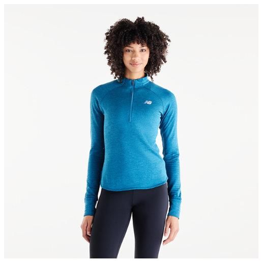 New Balance donna rc essential heat grid 1/2 zip in blu, maglia di poliestere, taglia s