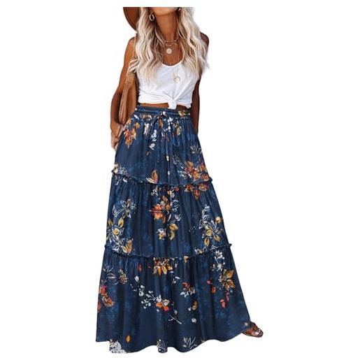 Hotouch gonne da donna elegante maxi gonna elastica a vita alta gonna lunga con tasche casual estate una linea gonne per le donne uk boho vacanza spiaggia gonna