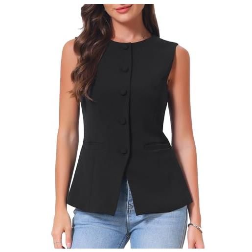 Allegra K donna gilet girocollo slim fit senza maniche tasche | tessuto poliestere morbido elastico, vestibilità aderente. Per ufficio o eventi. Abbinabile a camicie o pantaloni. 