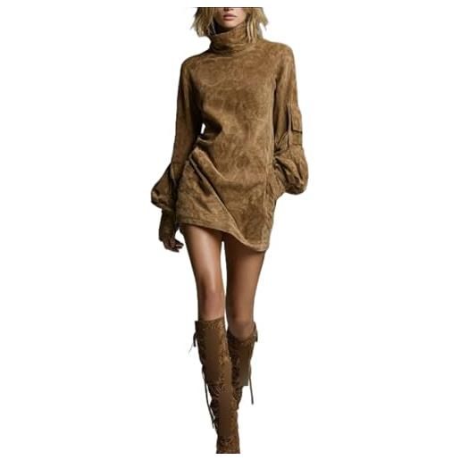 Di Yi Jia1 abito in camoscio da donna dal temperamento, collo alto, stile retrò consumato, abito invernale
