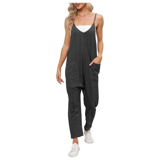 Cegerne salopette donna estiva larga senza maniche tuta intera jumpsuit premaman casual da lavoro giardino con tasche grandi, grigio scuro, s