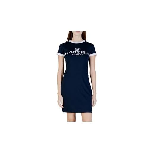 GUESS abito corto sportivo mila blu navy con logo california, cotone elasticizzato, maniche corte, taglia m