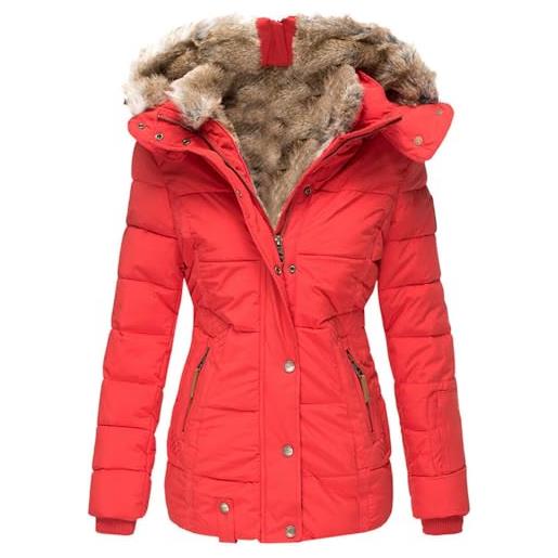 SUIUOI cappotto invernale da donna - giacca trapuntata calda con cappuccio in pelliccia sintetica, cappotto lungo sciancrato con cerniera, giacca invernale da donna per tutti i giorni, attività