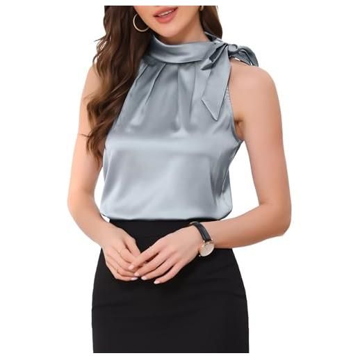 Allegra K camicetta elegante in raso senza maniche con fiocco e colletto a papillon da donna