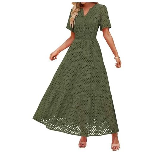 Generic abiti per le donne uk plus size abito da donna 2025 estate manica corta maxi abito casual scollo a v scava out occhiello volant swing a line abito lungo alla moda temperamento casual vestibilità ampia