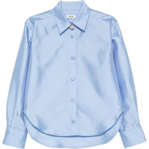 SANDRO camicia in raso con dettaglio gioiello - blu