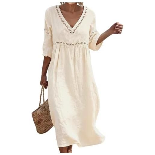 Onsoyours vestito estivo donna lungo boho elegante cotone lino abito casual scollo v a-linea leggero e traspirante midi abiti spiaggia