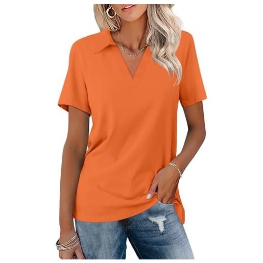 TICTICMISS polo da donna a maniche corte con scollo a v, estive, casual, da lavoro, con colletto