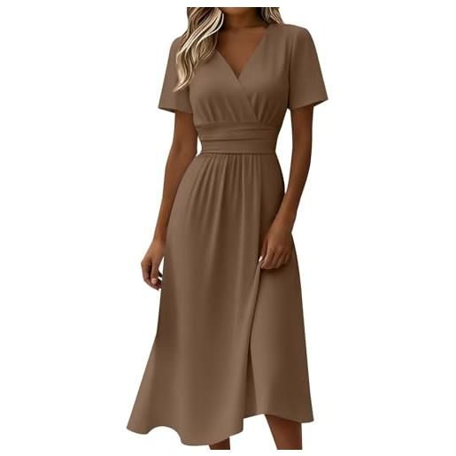 Generic abito estivo da donna, lungo, elegante, sciancrato, leggero, linea ad a, con scollo a v, vita alta, traspirante, a maniche corte, da spiaggia
