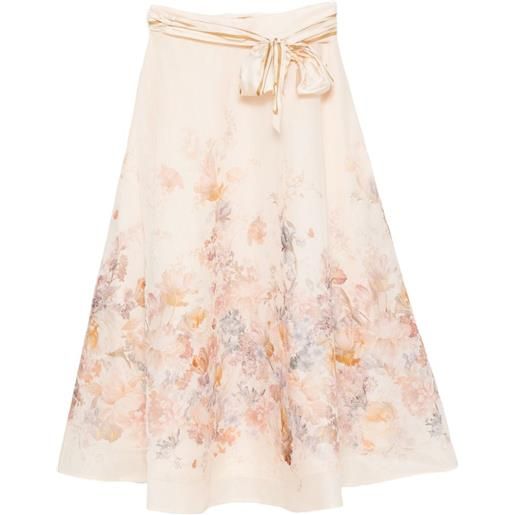 ZIMMERMANN gonna midi a fiori con cintura - toni neutri
