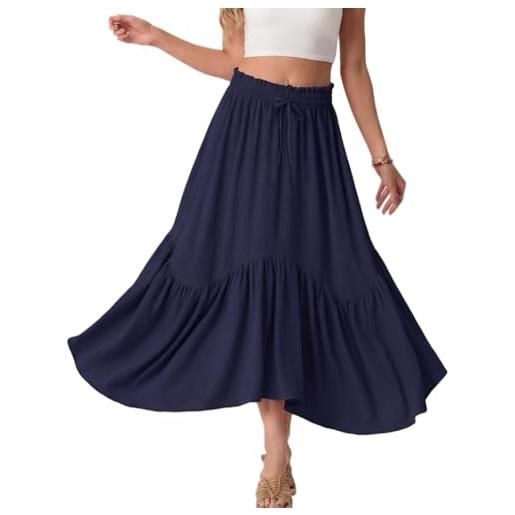 GRECERELLE gonna lunga estiva da donna, elegante con tasche, stile boho, gonna ad a, con balza asimmetrica ed elastico, gonna estiva da donna, per il tempo libero e le vacanze