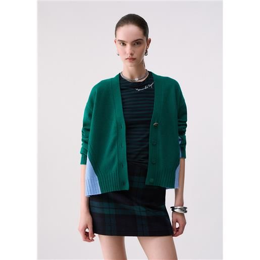 Liu jo cardigan color-block in lana, verde