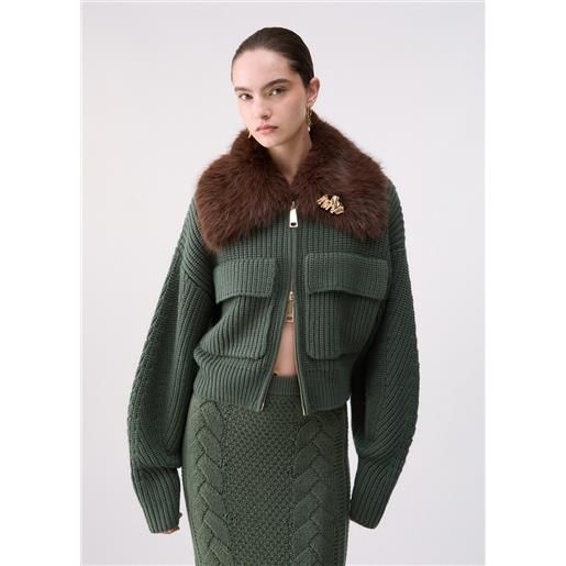 Liu jo bomber in lana con colletto teddy, verde scuro