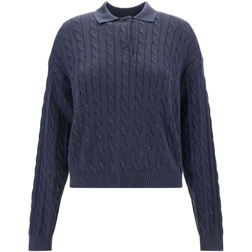Brunello Cucinelli polo con paillettes - blu