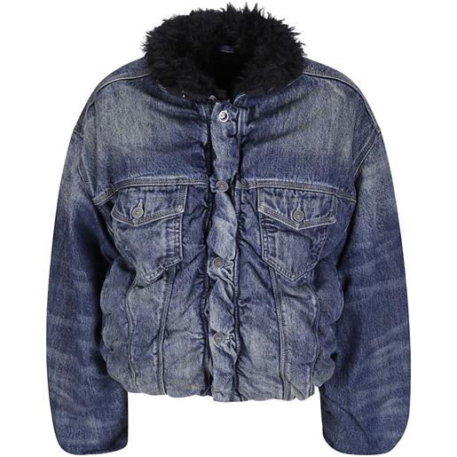 Diesel faux-fur trim padded denim jacket - blu