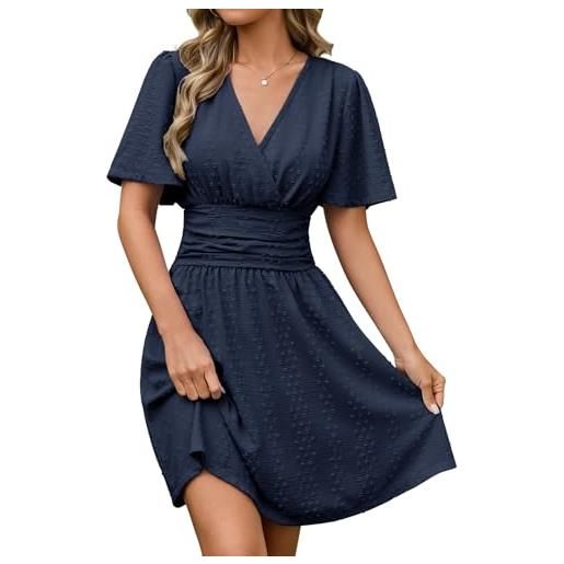 Heekpek abito estivo donna scollo v vestito elegante | vestiti estivi corti manica corta casual, leggero mini abiti vita alta linea a, vestitino mare da spiaggia festa matrimonio