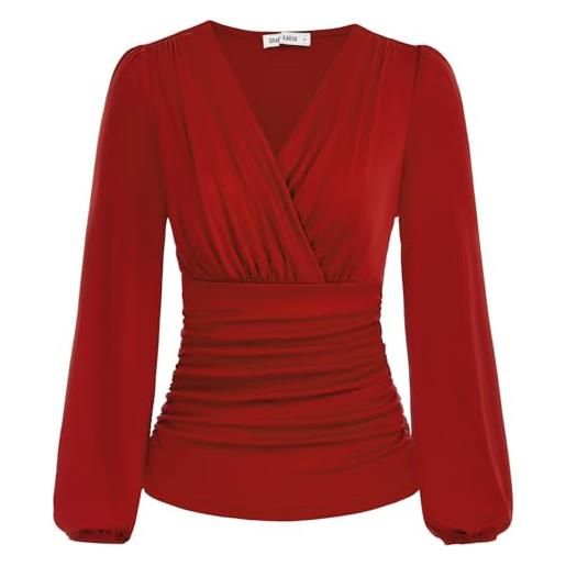 GRACE KARIN, top da donna con maniche corte a volant, con scollo a v increspato, top casual estivo vintage