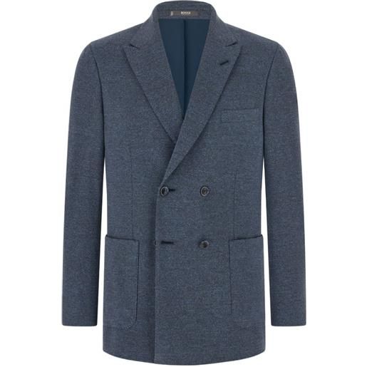 Boggi Milano brooklyn | double-breasted micro patterned blazer in cotton and wool - blu