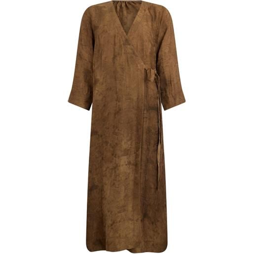 Uma Wang maxi damask-pattern wrap dress - marrone