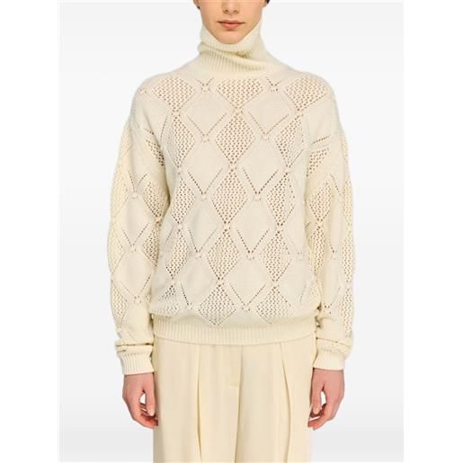 Semicouture maglione magdalena in maglia pointelle a rombi - toni neutri