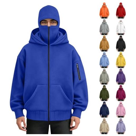 Generico felpa uomo con zip e cappuccio felpa con passamontagna sweat hood calda | felpa con cappuccio con tasca a canguro - vestibilità regolare, pile termico, abbigliamento da lavoro invernale