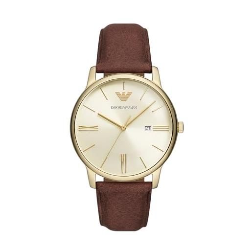 Emporio Armani orologio analogico al quarzo da uomo con cinturino in pelle ar11610, marrone, moderno