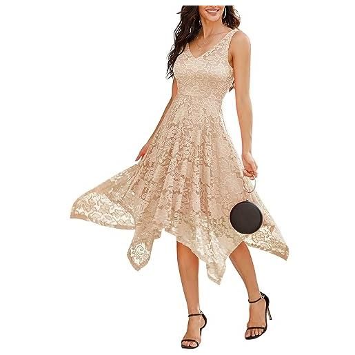 Meetjen donne vestito abito da cocktail asimmetrico senza maniche scollo a v floreale pizzo
