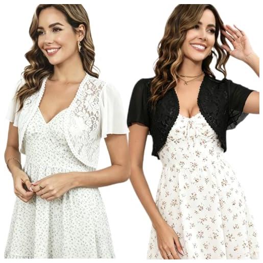 Enjyam donna bolero con uncinetto pizzo maniche corte coprispalle elegante per matrimonio sposa