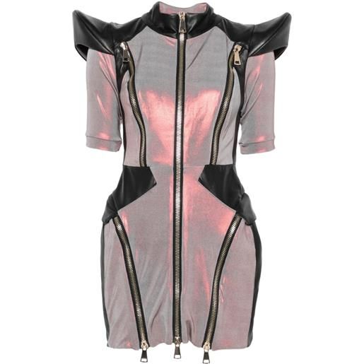 MITILIANE COUTURE abito corto effetto olografico con zip - grigio
