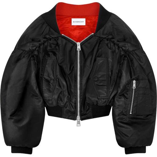 Givenchy off-the-shoulder cropped bomber in nylon - nero