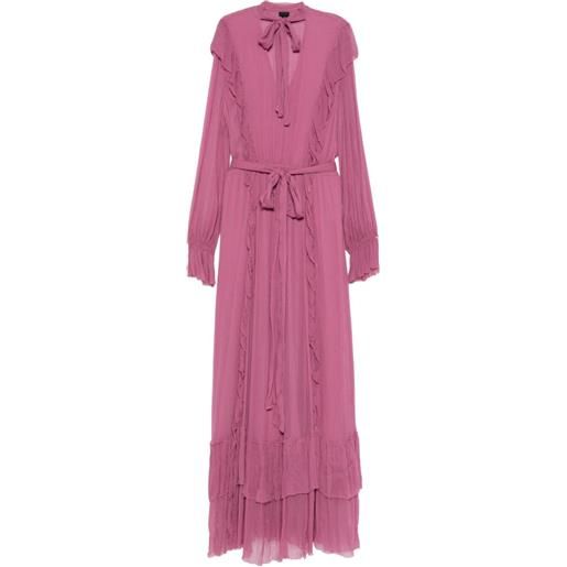 PINKO abito lungo in seta con ruches - rosa
