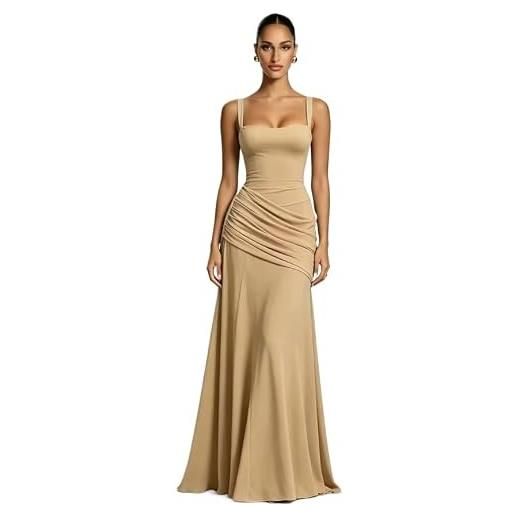 Generale vestito da damigella 2026 giallo chiffon collo quadrato spaghetti straps lungo a-line abito da ballo corsetto piegato ruffles