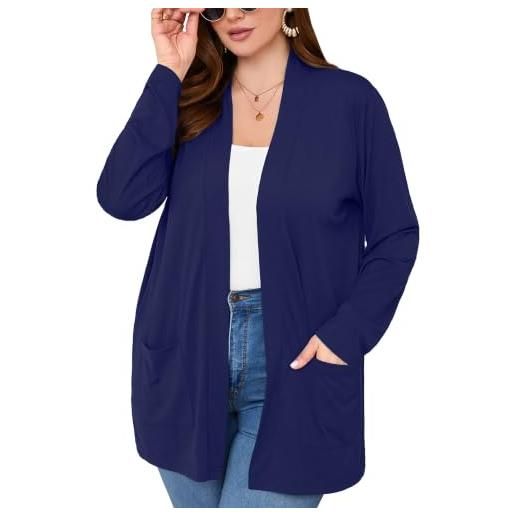 AusLook cardigan da donna plus size leggero aperto sul davanti con tasche | cardigan da donna, giacca kimono leggera aperta sul davanti, top casual larghi con tasche, morbido coprispalle quotidiano e
