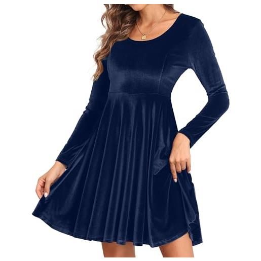 CheChury donna elegante abito invernale in velluto sera al ginocchio da donna abito da cocktail abito in velluto abito da festa elegante con girocollo da abiti da lavoro abito natalizio